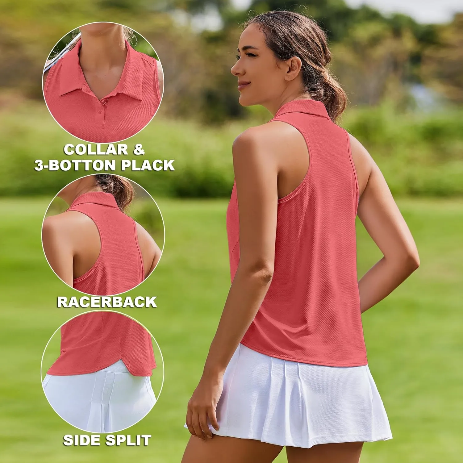 PINSPARK Women's Golf Shirt UPF 50  Sleeveless Tennis Polo V Neck Workout Tank Top Racerback Athletic T Shirts with Collar