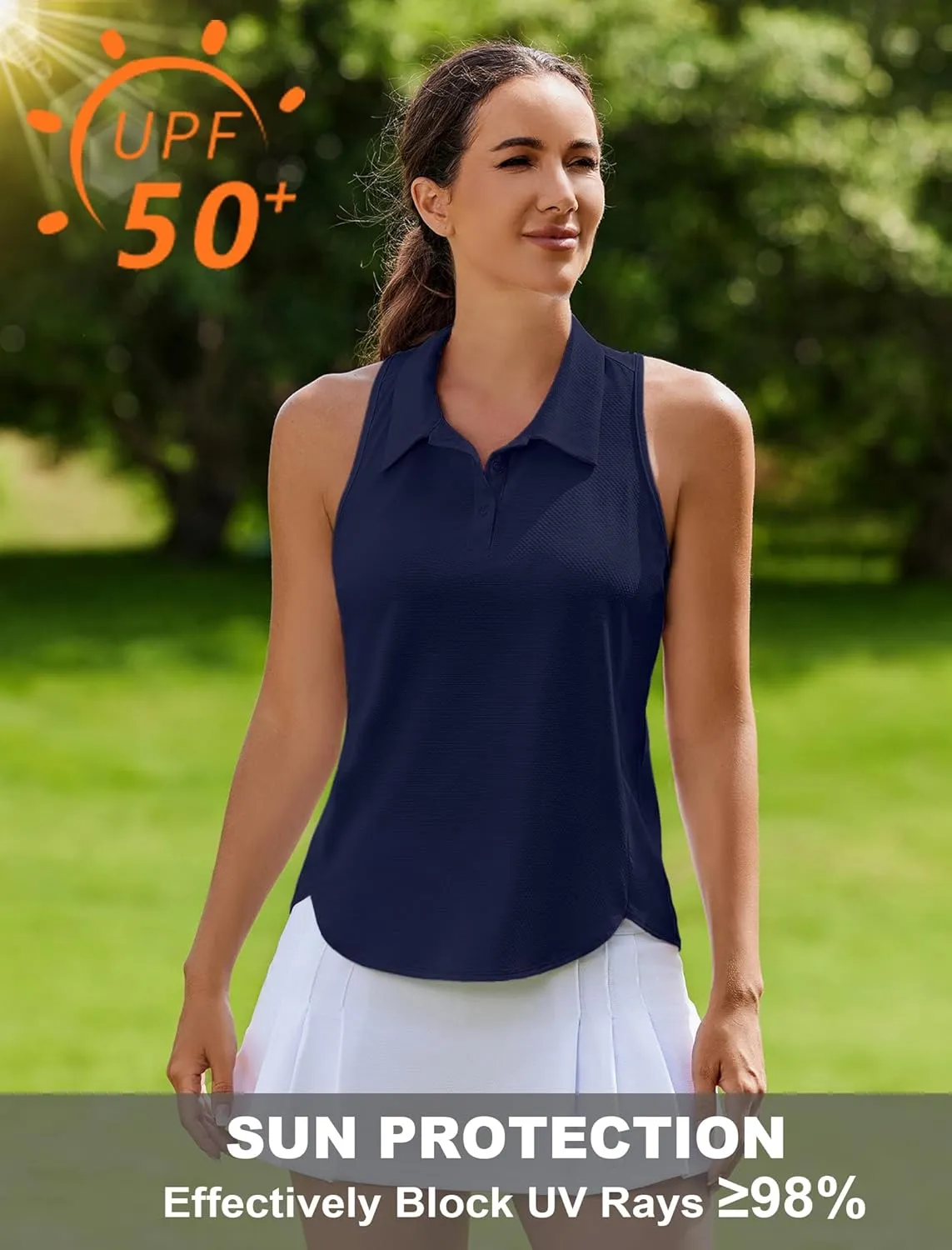 PINSPARK Women's Golf Shirt UPF 50  Sleeveless Tennis Polo V Neck Workout Tank Top Racerback Athletic T Shirts with Collar