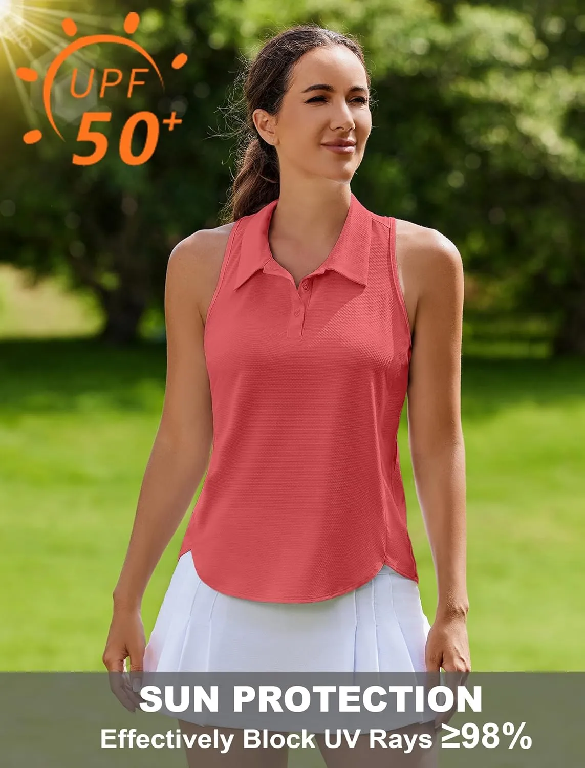 PINSPARK Women's Golf Shirt UPF 50  Sleeveless Tennis Polo V Neck Workout Tank Top Racerback Athletic T Shirts with Collar