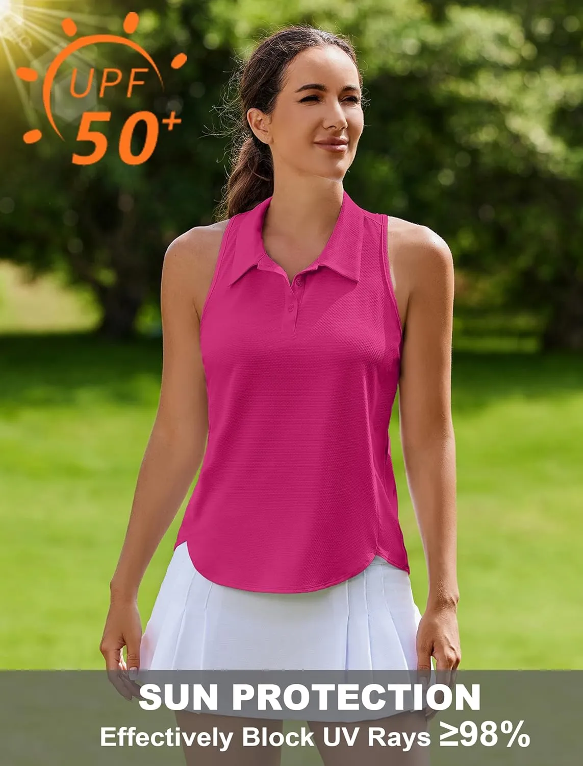 PINSPARK Women's Golf Shirt UPF 50  Sleeveless Tennis Polo V Neck Workout Tank Top Racerback Athletic T Shirts with Collar