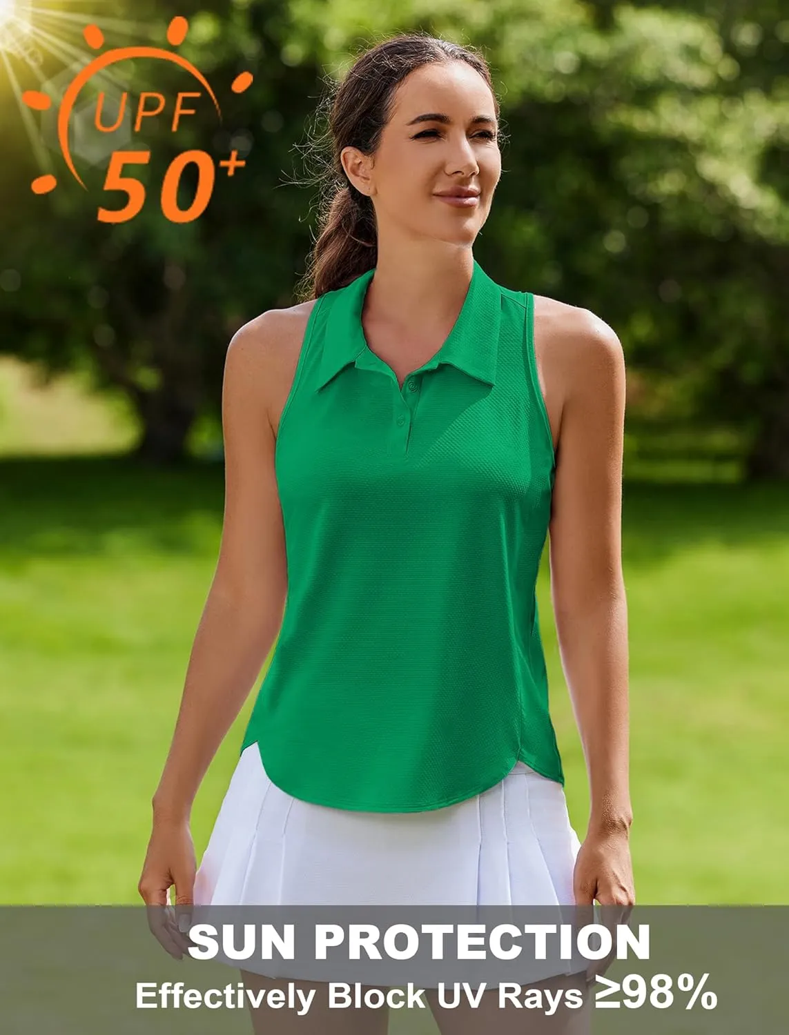 PINSPARK Women's Golf Shirt UPF 50  Sleeveless Tennis Polo V Neck Workout Tank Top Racerback Athletic T Shirts with Collar