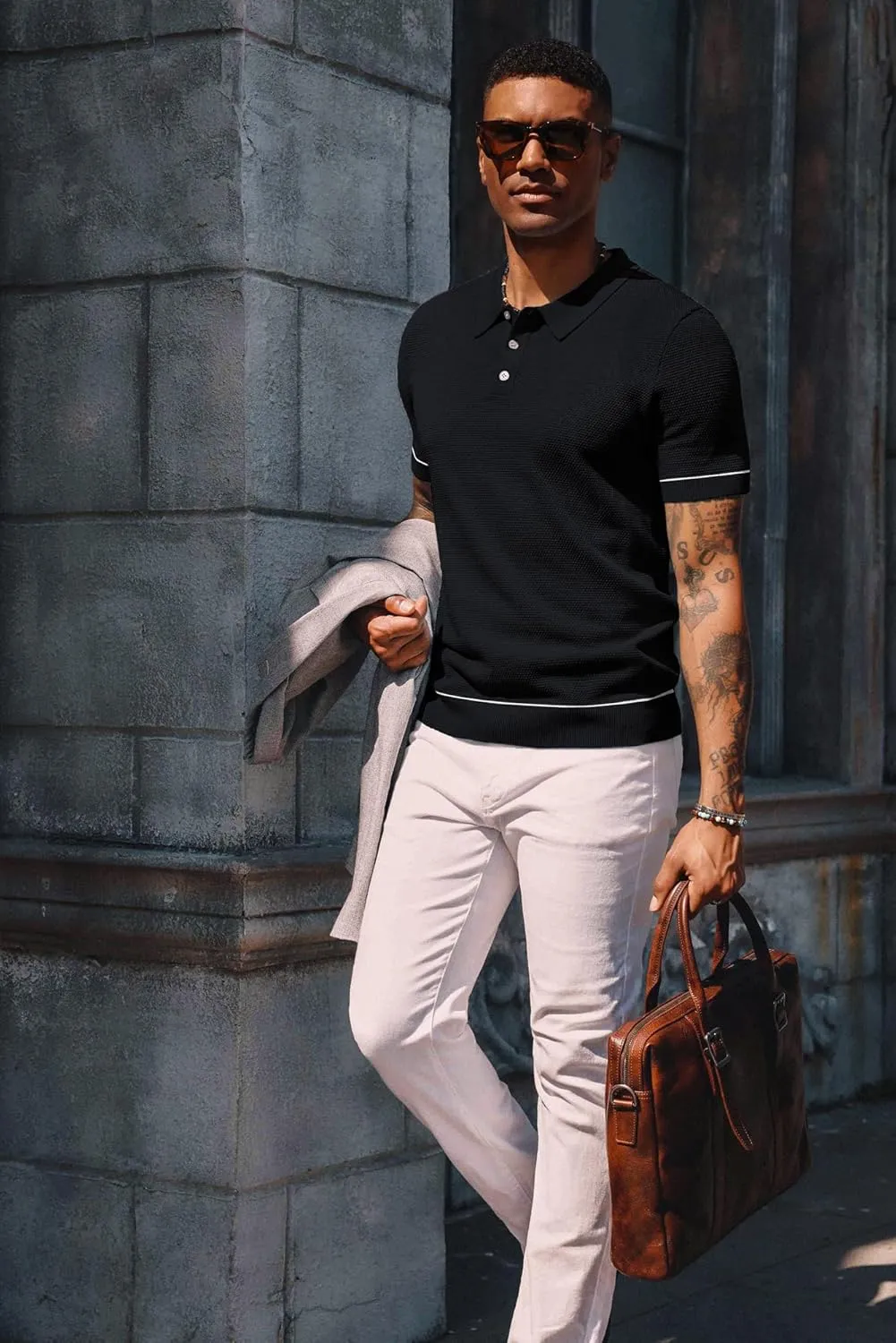 PJ PAUL JONES Mens Polo Shirts Short Sleeve Textured Knit Polo Shirts