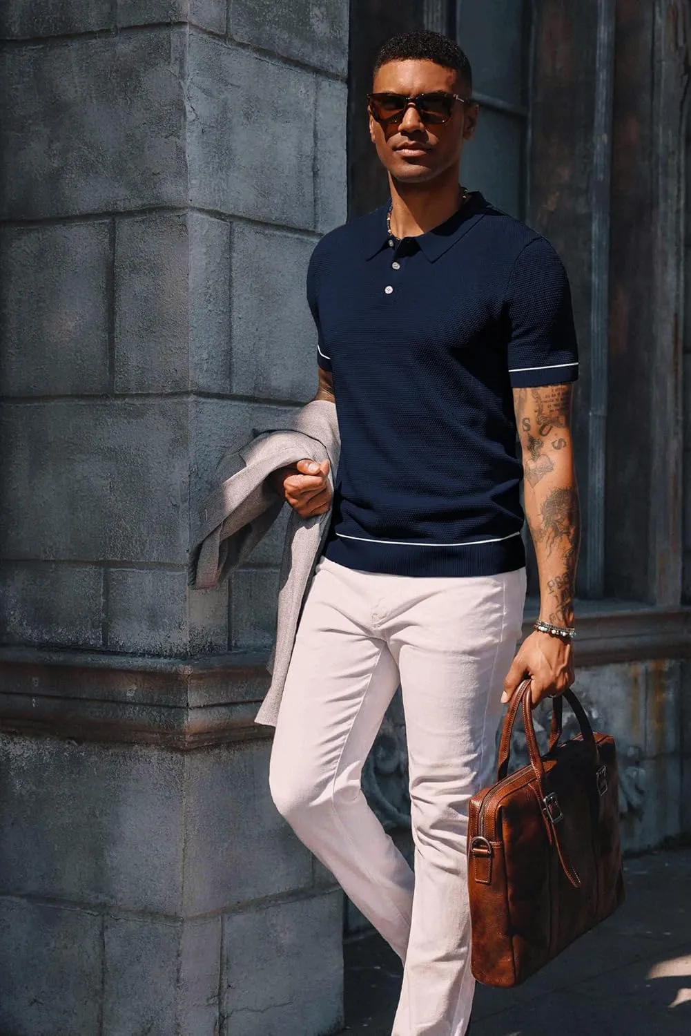 PJ PAUL JONES Mens Polo Shirts Short Sleeve Textured Knit Polo Shirts