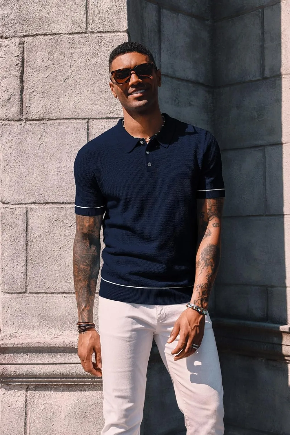 PJ PAUL JONES Mens Polo Shirts Short Sleeve Textured Knit Polo Shirts