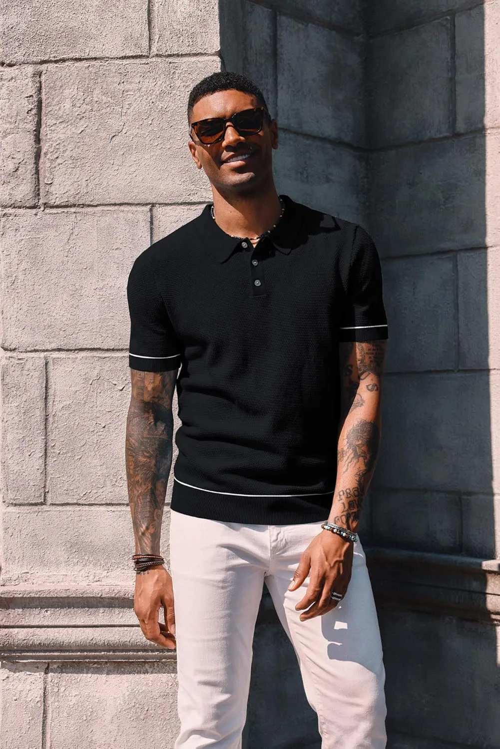 PJ PAUL JONES Mens Polo Shirts Short Sleeve Textured Knit Polo Shirts