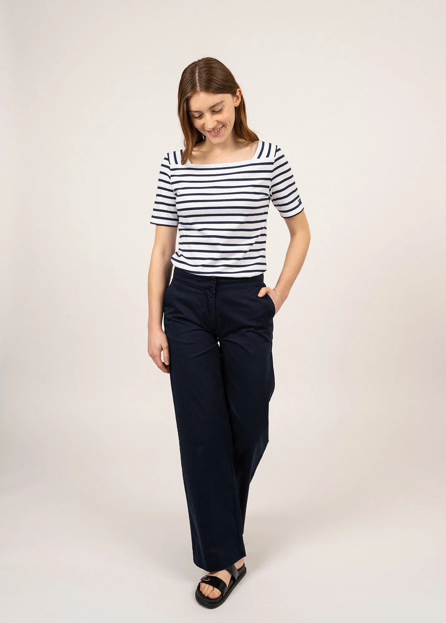 Plneuf square neck striped sailor shirt - short sleeves, in light cotton (NEIGE/MARINE)
