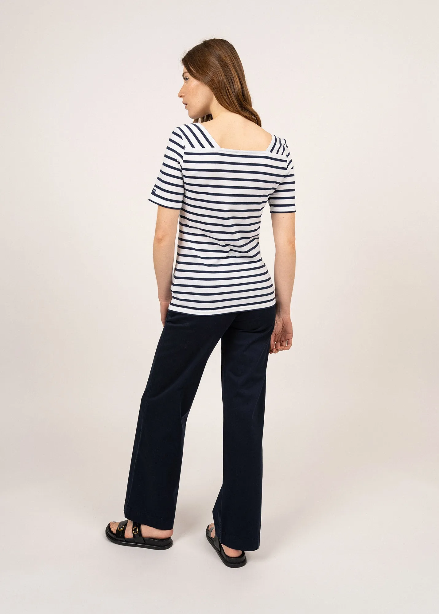 Plneuf square neck striped sailor shirt - short sleeves, in light cotton (NEIGE/MARINE)