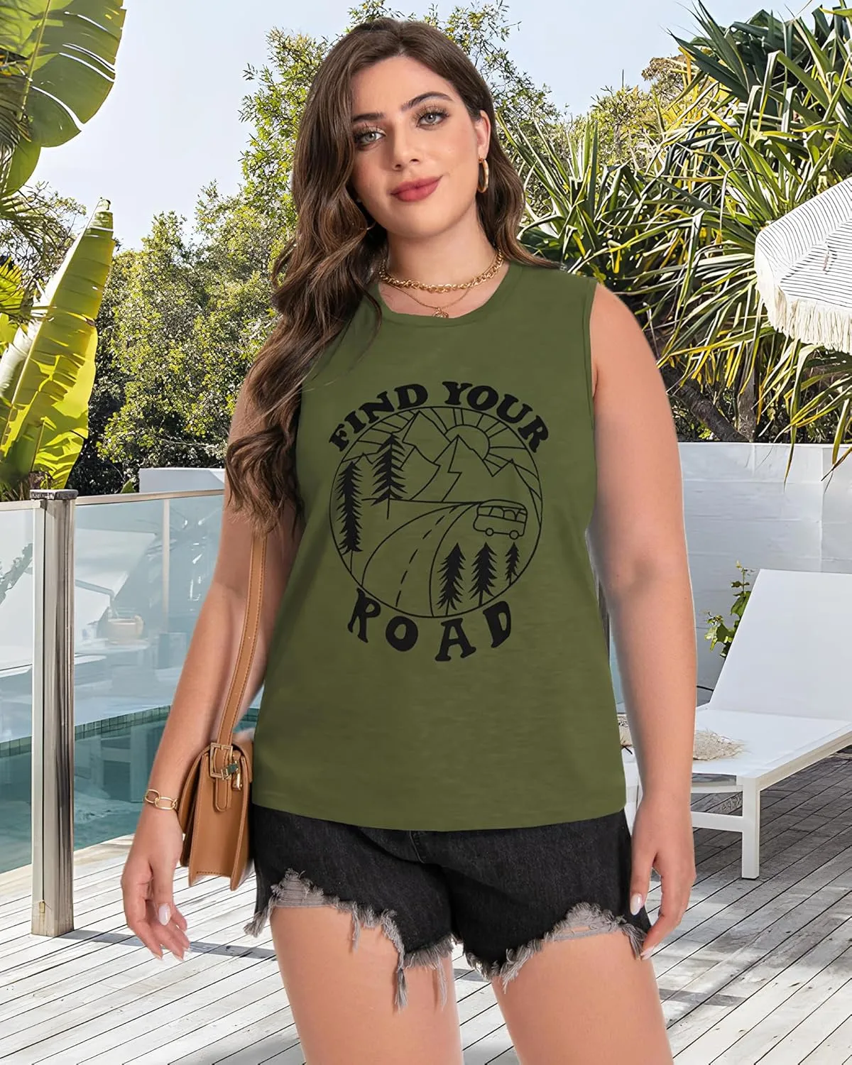 Plus Size Tops for Women Sleeveless Summer Tank Top Loose Fit Casual Tunics Shirts