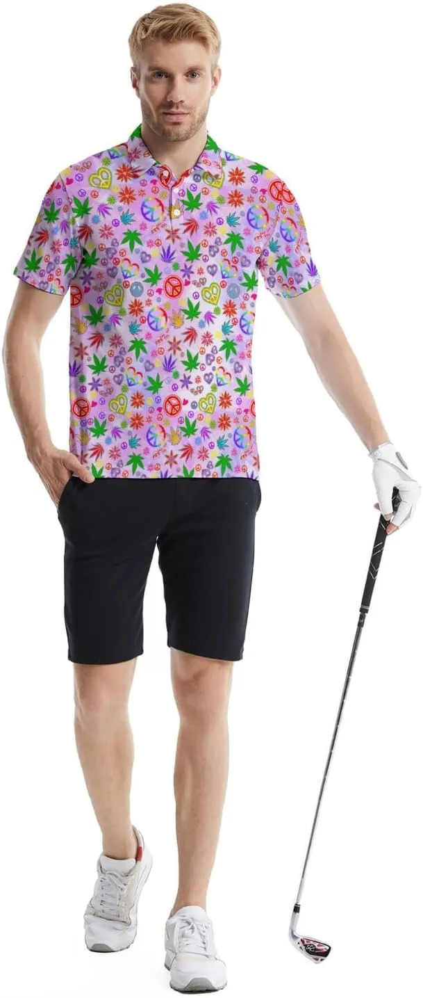 Polo Shirts for Men Funny Print Golf Polo Shirts for Men Lightweight 4 Way Stretch Men Golf Shirts Short Sleeve