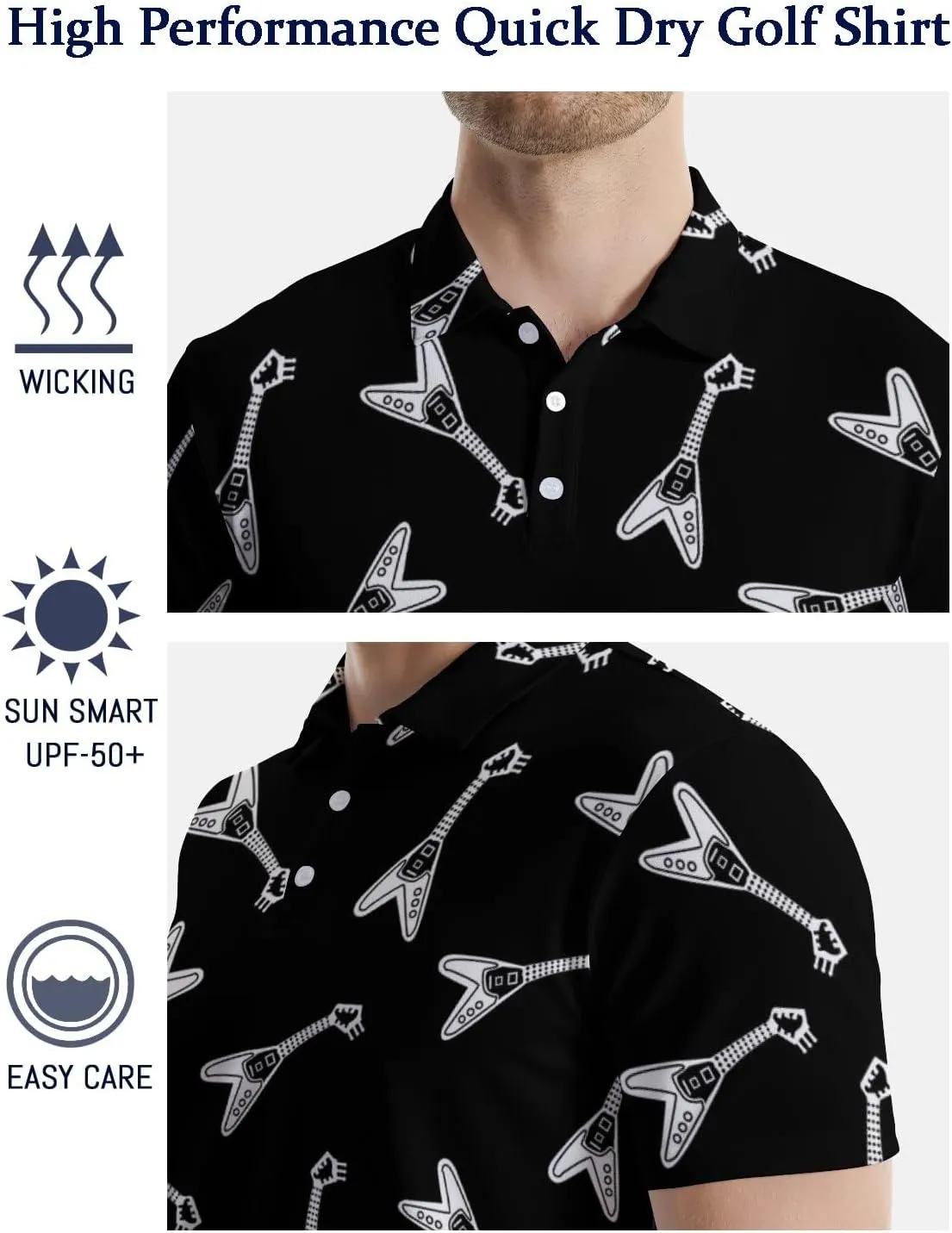 Polo Shirts for Men Funny Print Golf Polo Shirts for Men Lightweight 4 Way Stretch Men Golf Shirts Short Sleeve