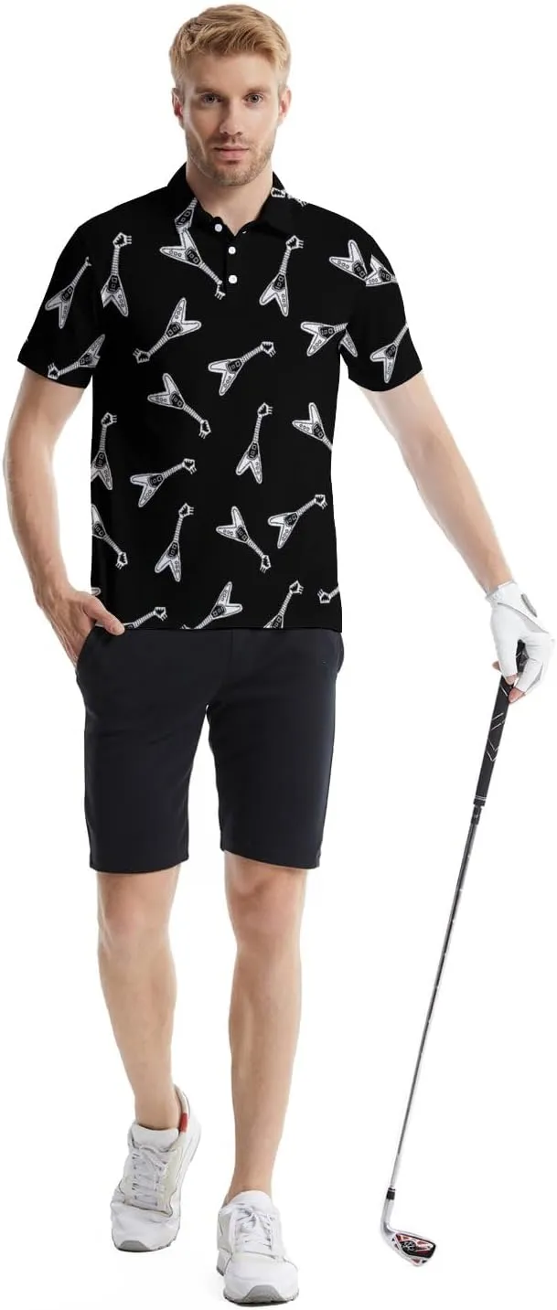 Polo Shirts for Men Funny Print Golf Polo Shirts for Men Lightweight 4 Way Stretch Men Golf Shirts Short Sleeve