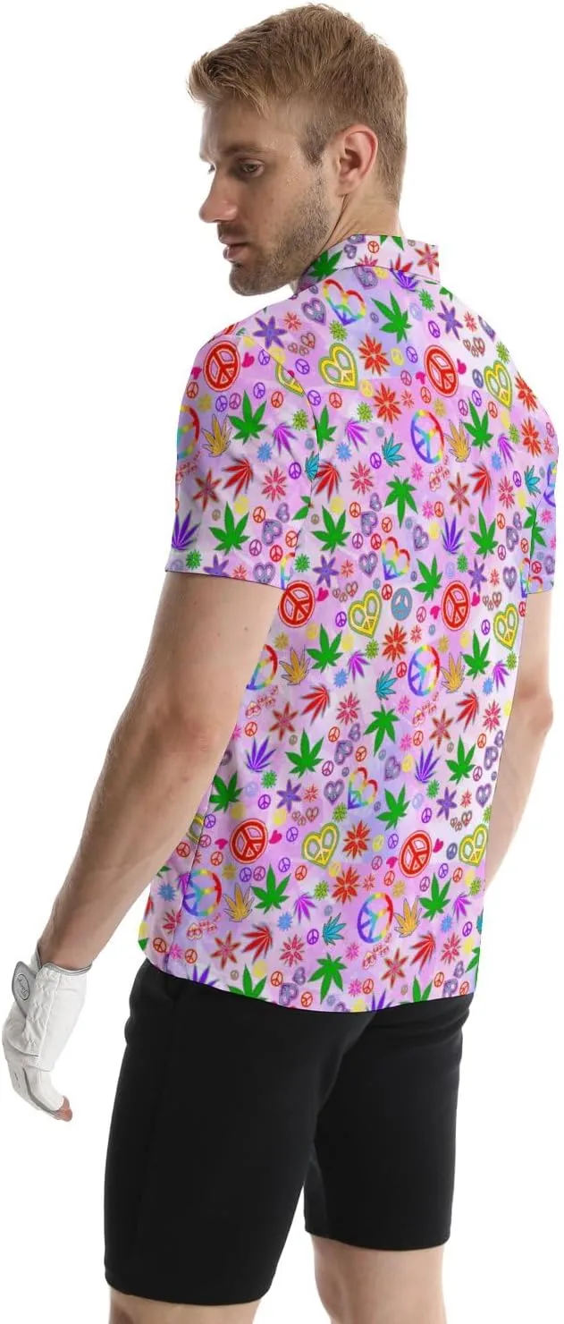 Polo Shirts for Men Funny Print Golf Polo Shirts for Men Lightweight 4 Way Stretch Men Golf Shirts Short Sleeve