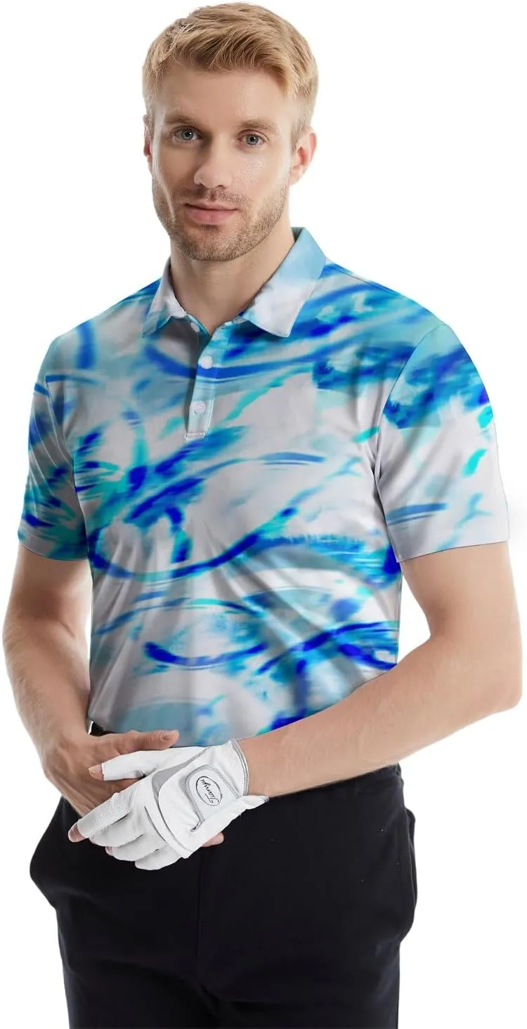 Polo Shirts for Men Funny Print Golf Polo Shirts for Men Lightweight 4 Way Stretch Men Golf Shirts Short Sleeve