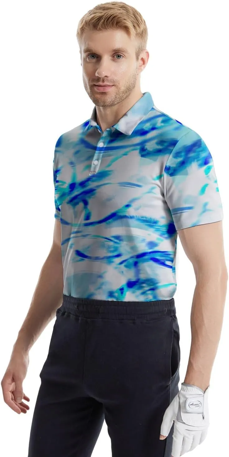 Polo Shirts for Men Funny Print Golf Polo Shirts for Men Lightweight 4 Way Stretch Men Golf Shirts Short Sleeve