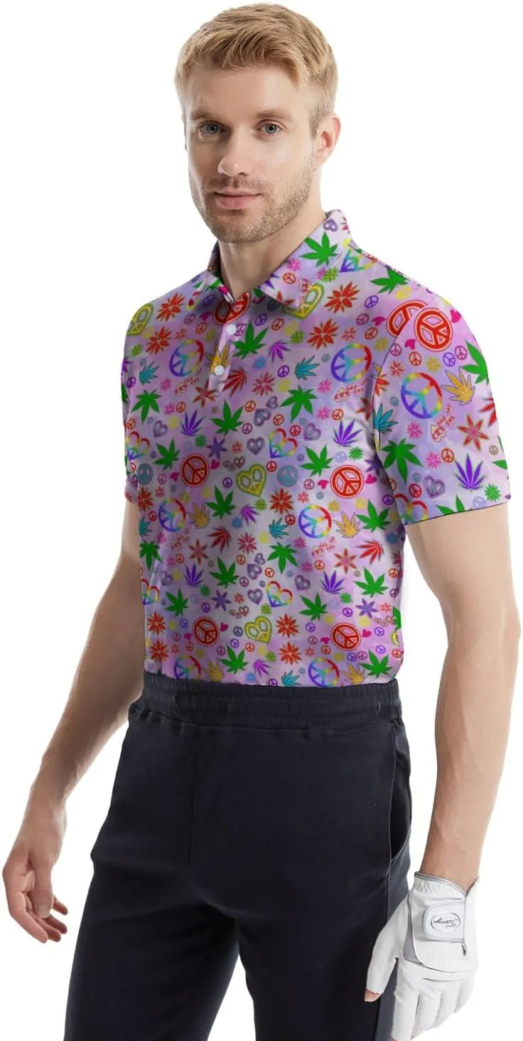 Polo Shirts for Men Funny Print Golf Polo Shirts for Men Lightweight 4 Way Stretch Men Golf Shirts Short Sleeve