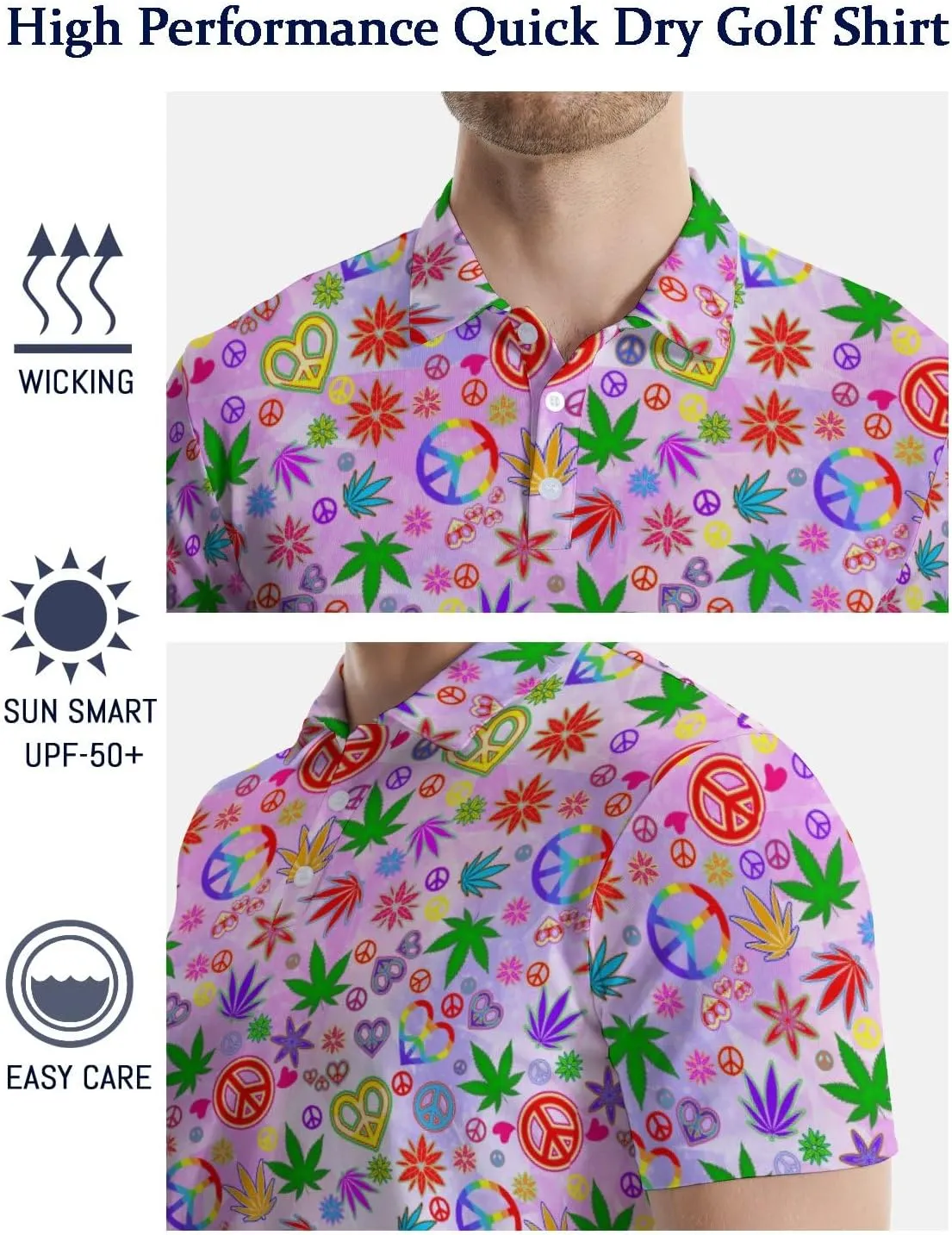 Polo Shirts for Men Funny Print Golf Polo Shirts for Men Lightweight 4 Way Stretch Men Golf Shirts Short Sleeve
