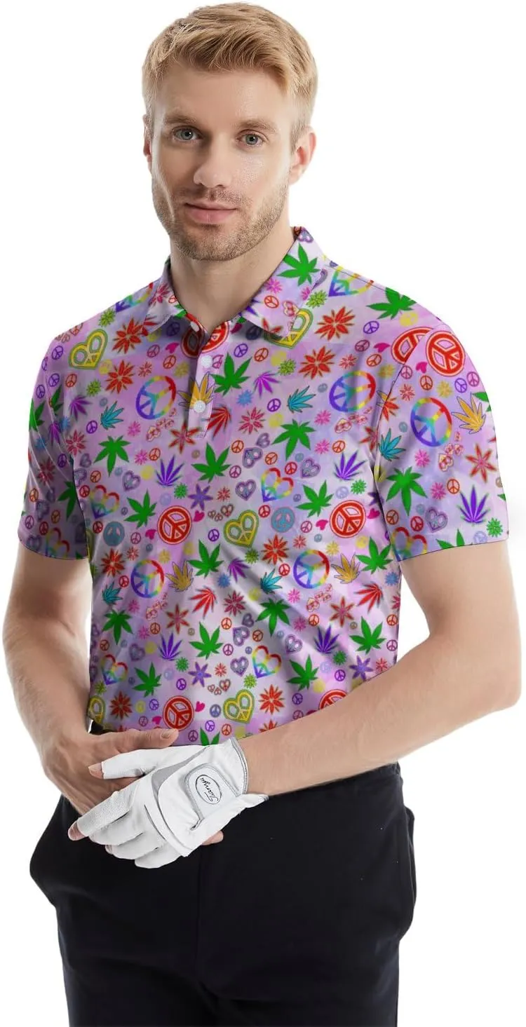 Polo Shirts for Men Funny Print Golf Polo Shirts for Men Lightweight 4 Way Stretch Men Golf Shirts Short Sleeve
