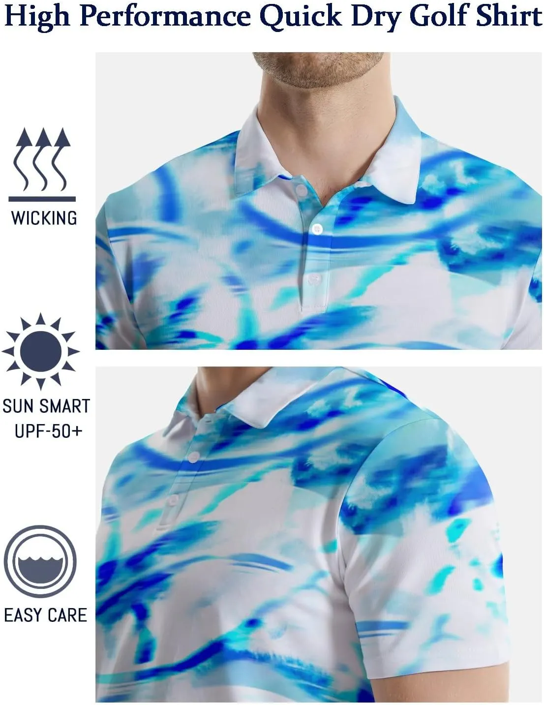 Polo Shirts for Men Funny Print Golf Polo Shirts for Men Lightweight 4 Way Stretch Men Golf Shirts Short Sleeve