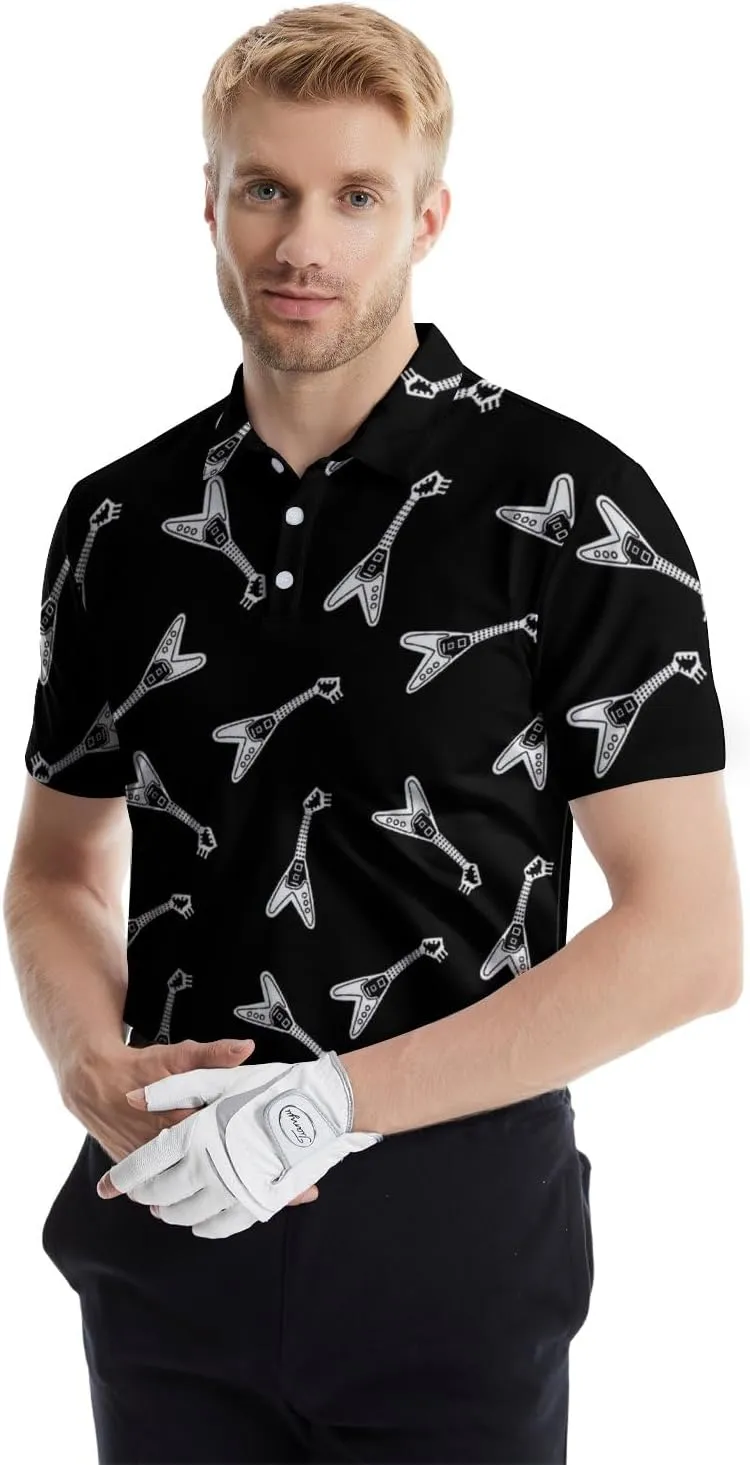 Polo Shirts for Men Funny Print Golf Polo Shirts for Men Lightweight 4 Way Stretch Men Golf Shirts Short Sleeve