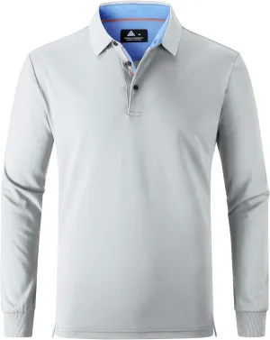 Polo Shirts for Men Long Sleeve Moisture Wicking Golf Polos Casual Travel Performance Collar Shirts