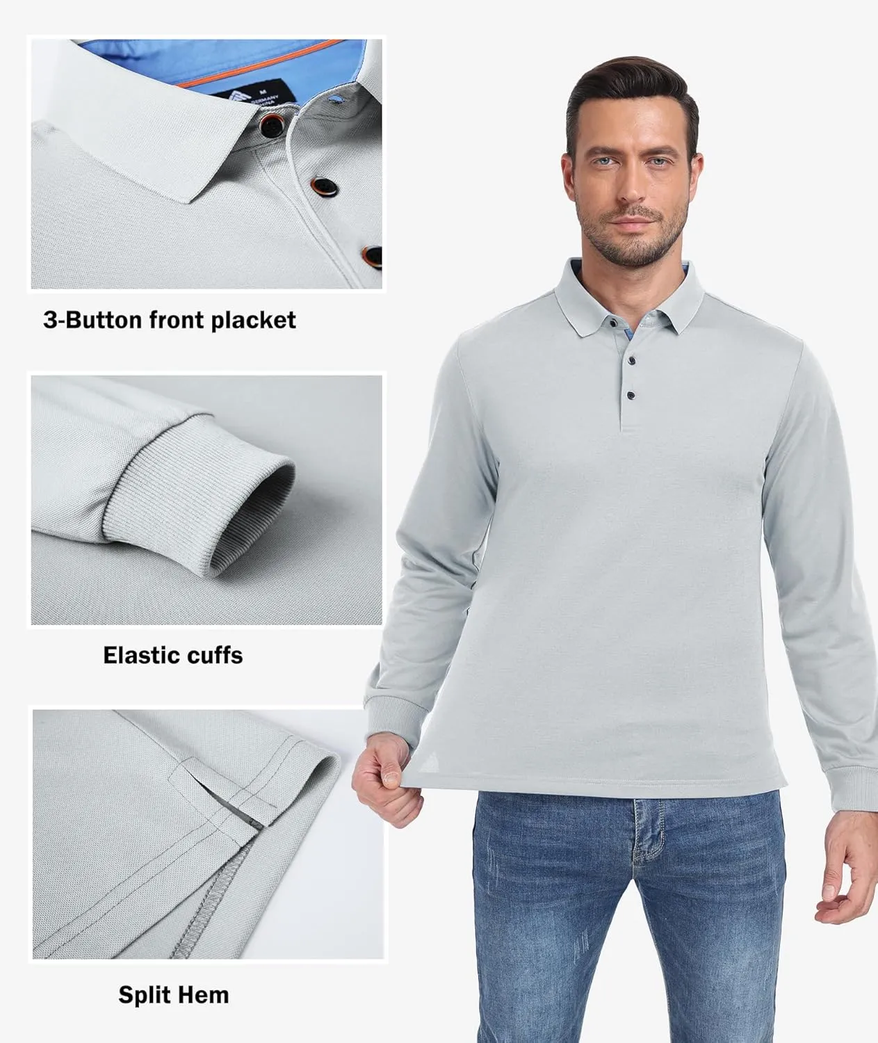 Polo Shirts for Men Long Sleeve Moisture Wicking Golf Polos Casual Travel Performance Collar Shirts
