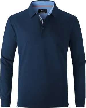 Polo Shirts for Men Long Sleeve Moisture Wicking Golf Polos Casual Travel Performance Collar Shirts