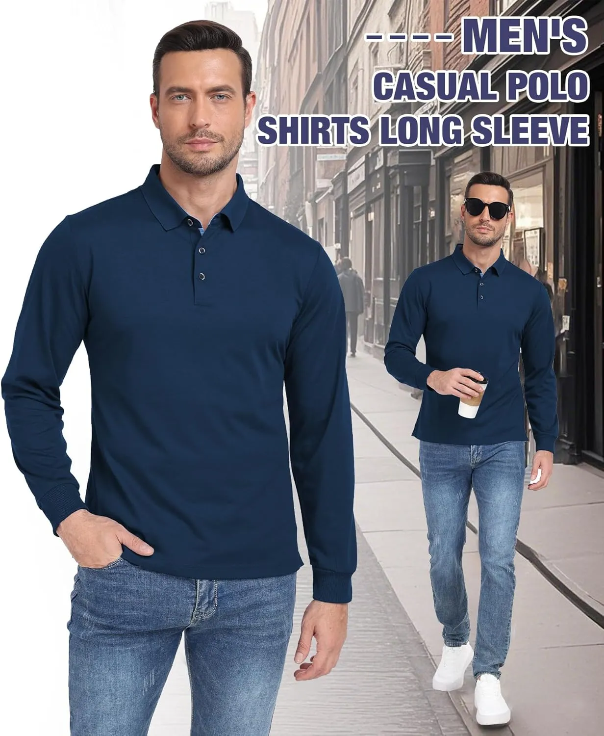 Polo Shirts for Men Long Sleeve Moisture Wicking Golf Polos Casual Travel Performance Collar Shirts
