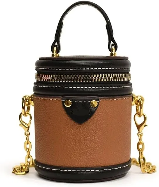 Portable Bucket Bag Female Summer New Chain One-shoulder Diagonal Bag Commuter(Brown Black)