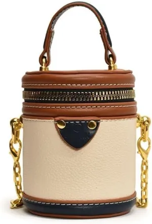 Portable Bucket Bag Female Summer New Chain One-shoulder Diagonal Bag Commuter(Brown blue)