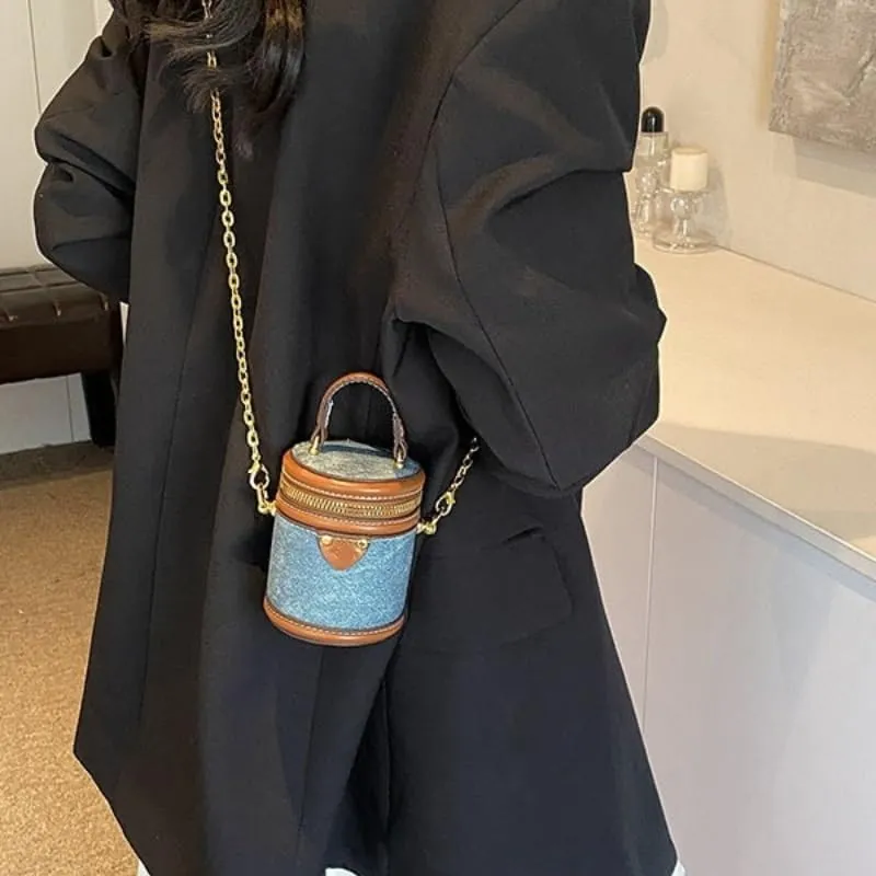 Portable Bucket Bag Female Summer New Chain One-shoulder Diagonal Bag Commuter(Brown)