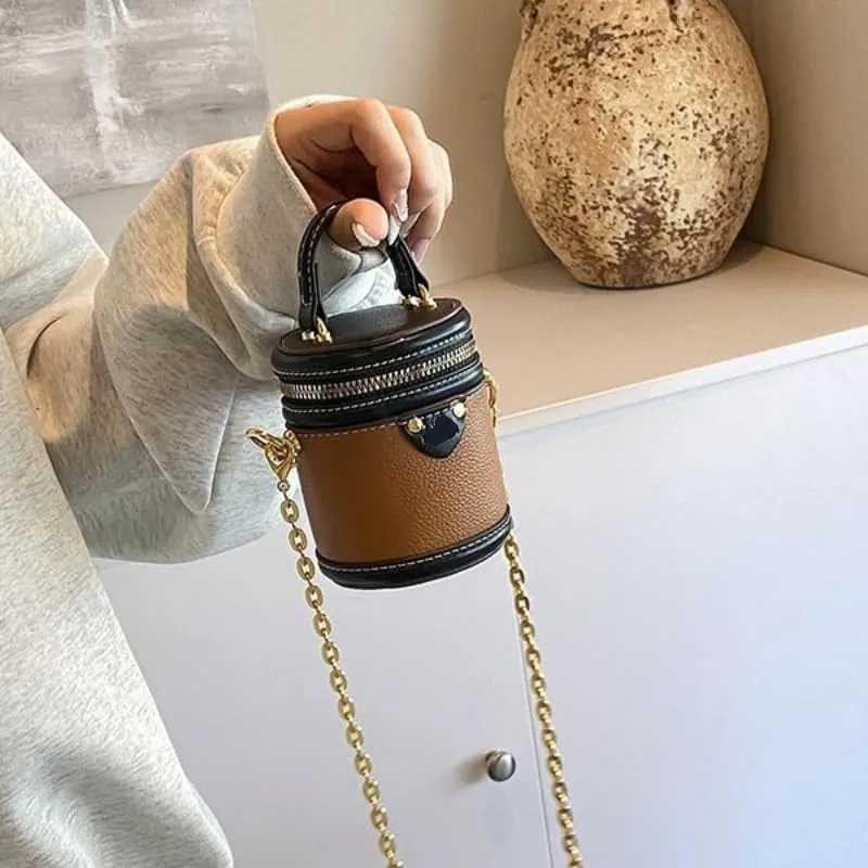Portable Bucket Bag Female Summer New Chain One-shoulder Diagonal Bag Commuter(Brown)