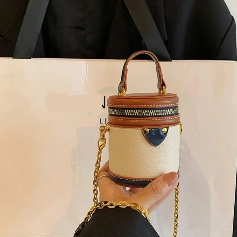 Portable Bucket Bag Female Summer New Chain One-shoulder Diagonal Bag Commuter(Brown)
