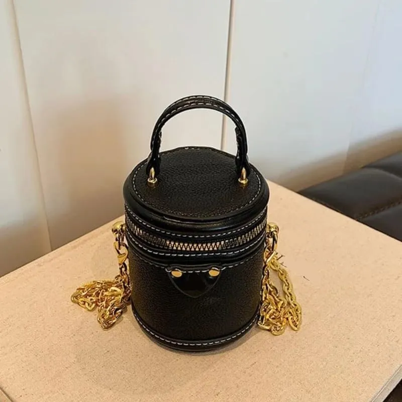 Portable Bucket Bag Female Summer New Chain One-shoulder Diagonal Bag Commuter(Brown)