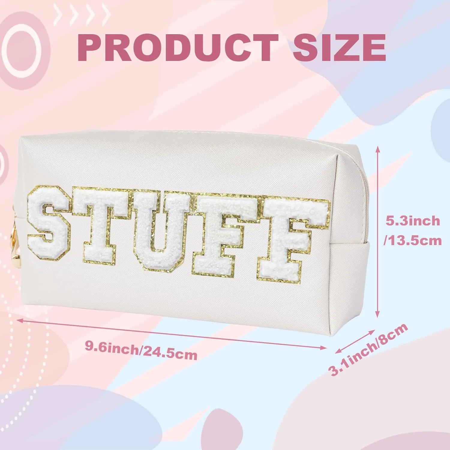 Preppy Patch Stuff Portable Makeup Bag Bulk Pu Leather Cosmetic Bag Waterproof Travel Organizer Zipper Pouch Storage Purse for Women Girls Gift (HZB-BS-STUFF)