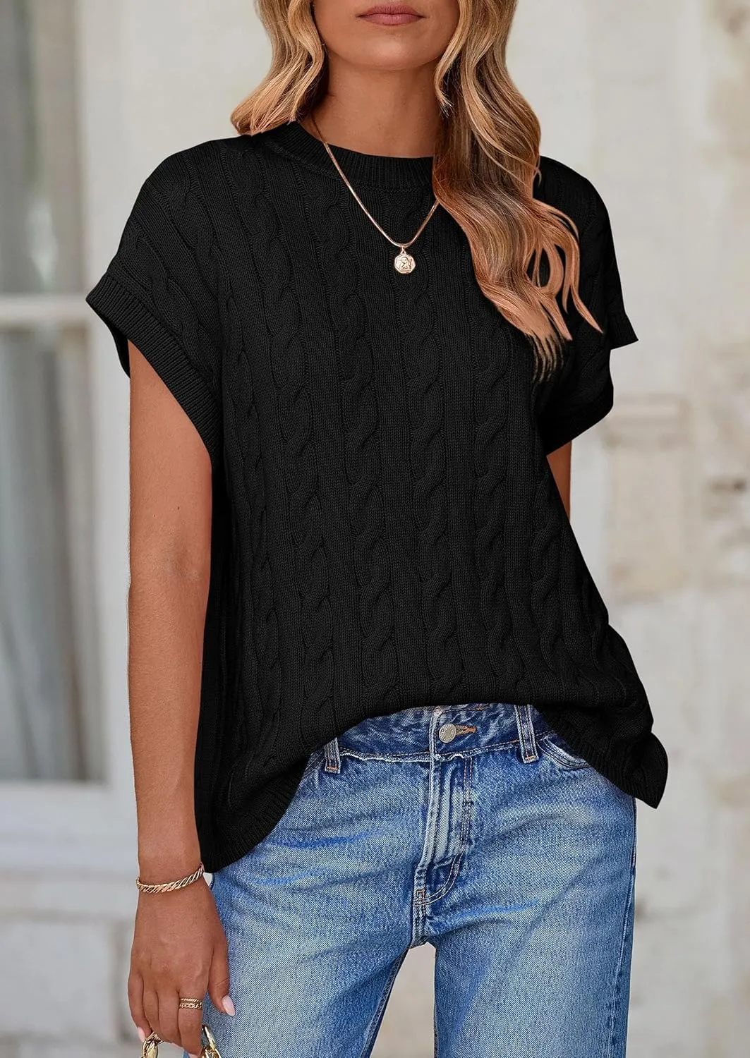 PRETTYGARDEN Women's Sweater Vest 2025 Summer Short Sleeve Tops Casual Crewneck Knit Oversized Pullover Trendy Spring Outfits