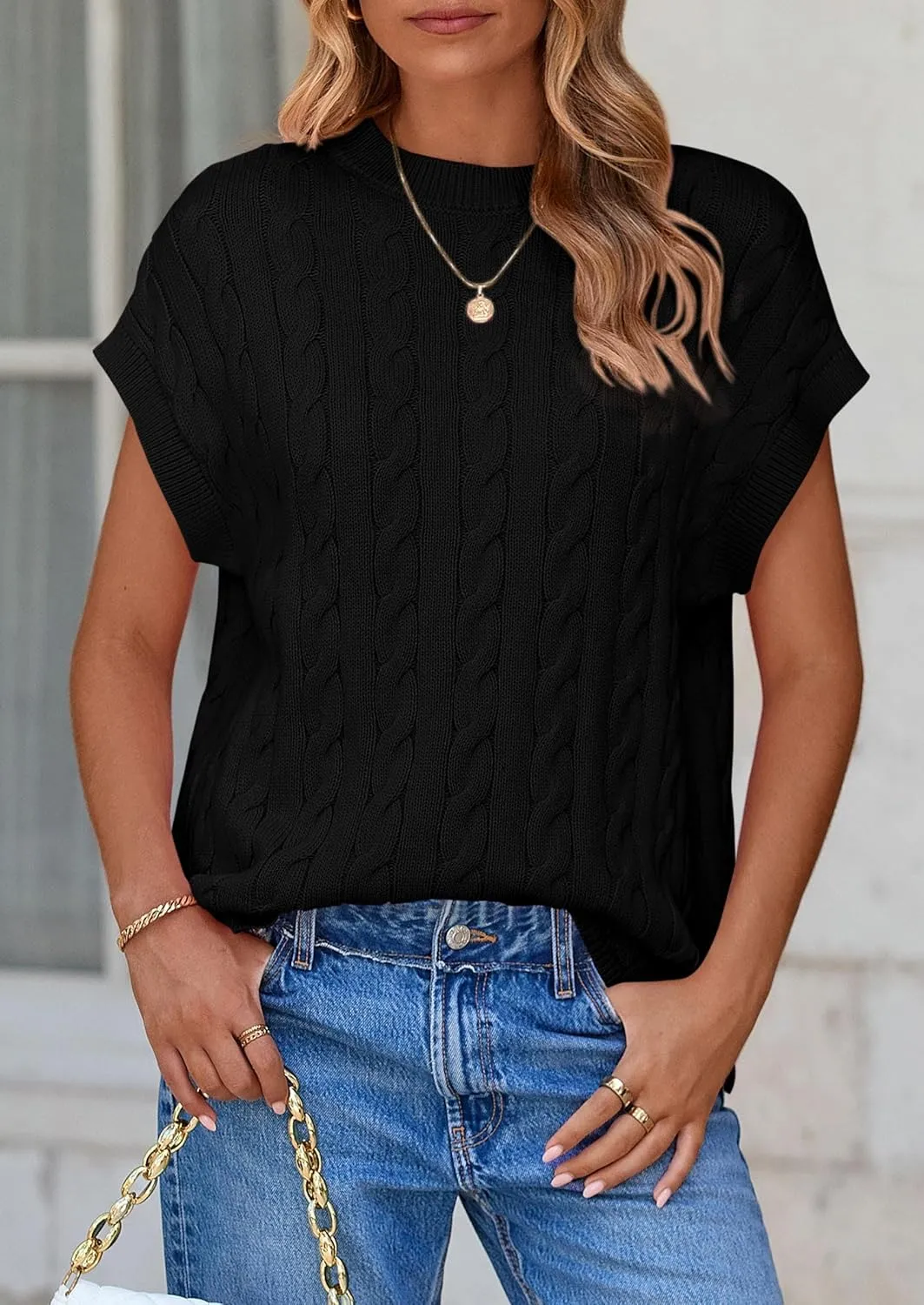PRETTYGARDEN Women's Sweater Vest 2025 Summer Short Sleeve Tops Casual Crewneck Knit Oversized Pullover Trendy Spring Outfits