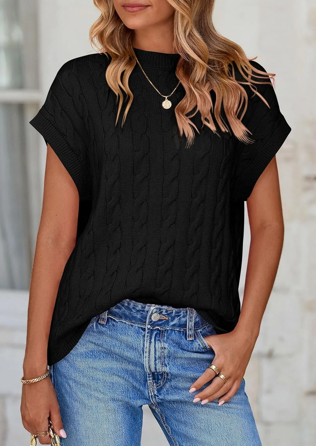 PRETTYGARDEN Women's Sweater Vest 2025 Summer Short Sleeve Tops Casual Crewneck Knit Oversized Pullover Trendy Spring Outfits