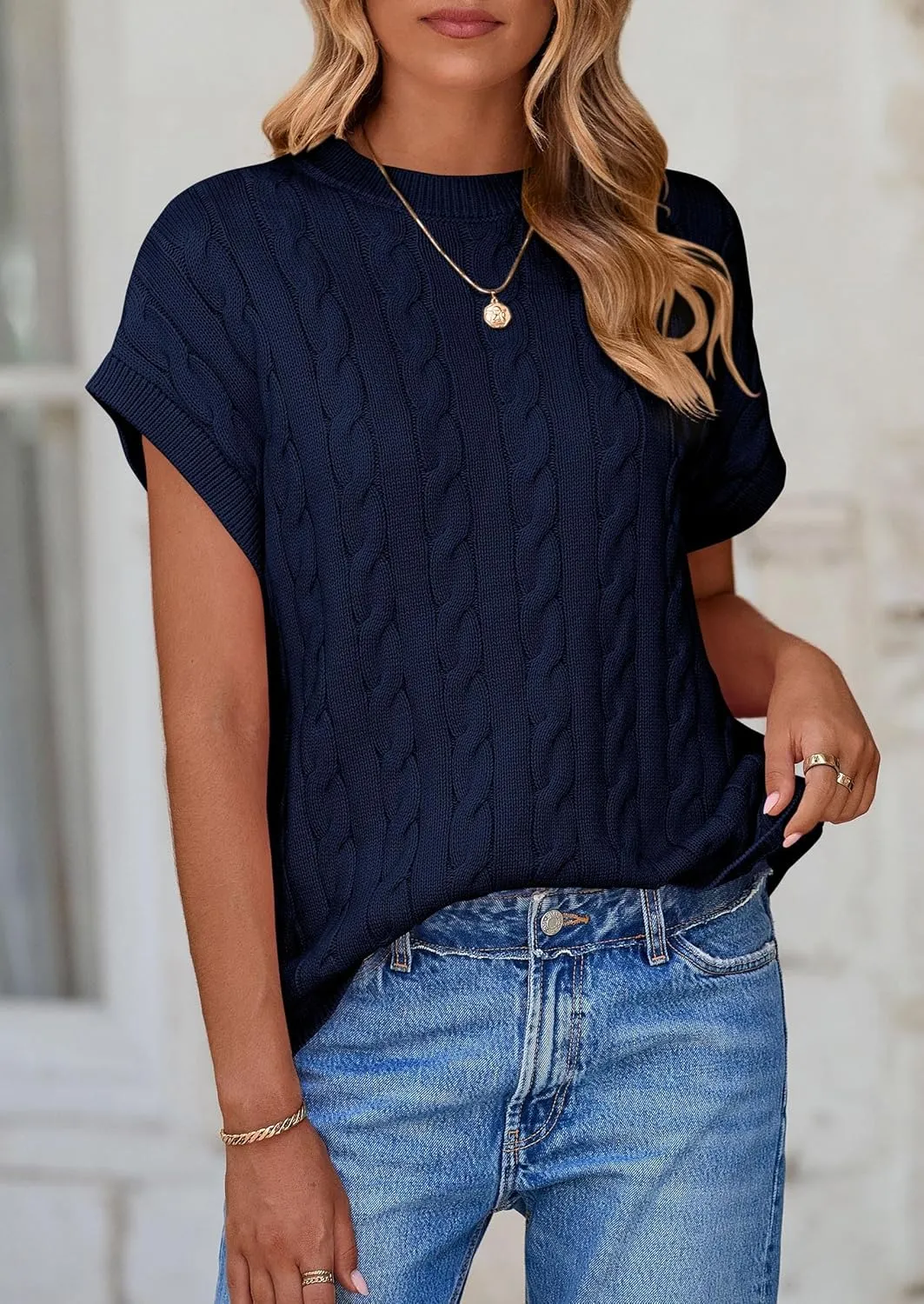 PRETTYGARDEN Women's Sweater Vest 2025 Summer Short Sleeve Tops Casual Crewneck Knit Oversized Pullover Trendy Spring Outfits