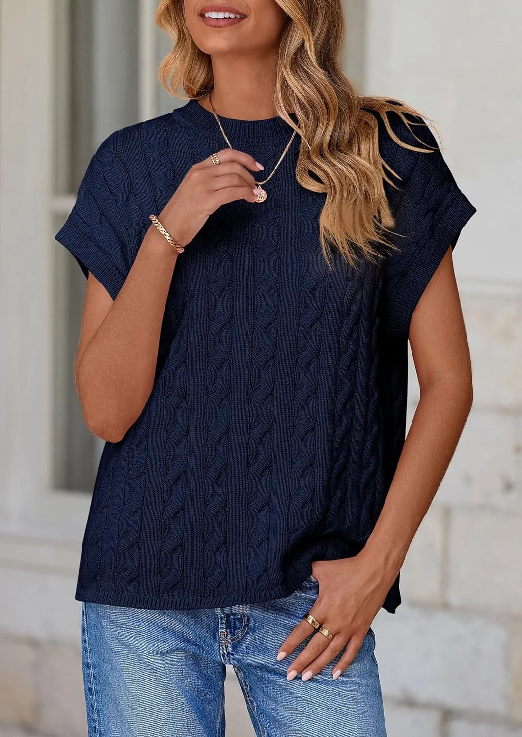 PRETTYGARDEN Women's Sweater Vest 2025 Summer Short Sleeve Tops Casual Crewneck Knit Oversized Pullover Trendy Spring Outfits