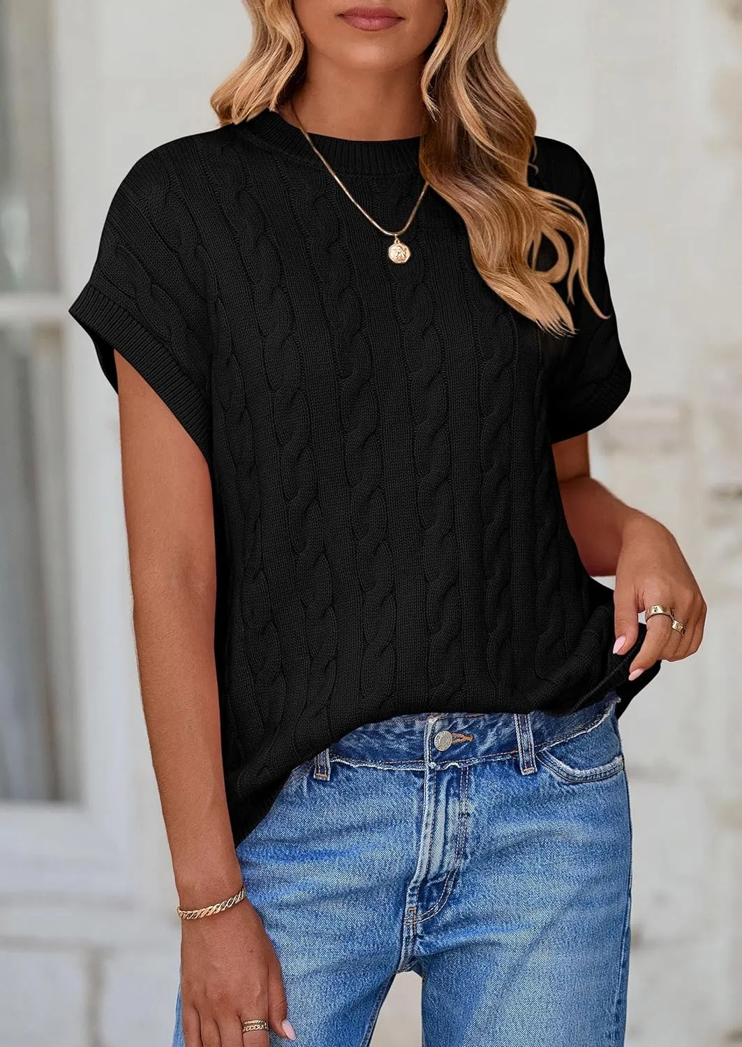 PRETTYGARDEN Women's Sweater Vest 2025 Summer Short Sleeve Tops Casual Crewneck Knit Oversized Pullover Trendy Spring Outfits