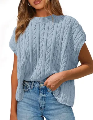 PRETTYGARDEN Women's Sweater Vest 2025 Summer Short Sleeve Tops Casual Crewneck Knit Oversized Pullover Trendy Spring Outfits