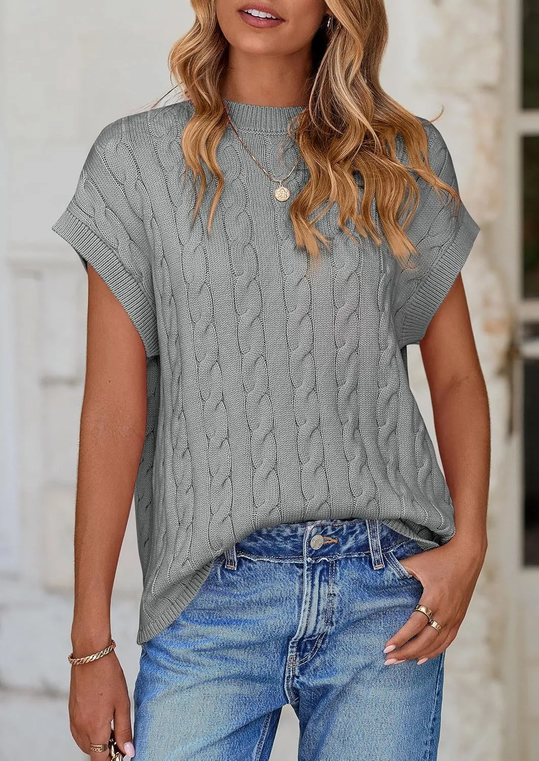 PRETTYGARDEN Women's Sweater Vest 2025 Summer Short Sleeve Tops Casual Crewneck Knit Oversized Pullover Trendy Spring Outfits