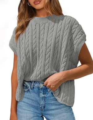 PRETTYGARDEN Women's Sweater Vest 2025 Summer Short Sleeve Tops Casual Crewneck Knit Oversized Pullover Trendy Spring Outfits