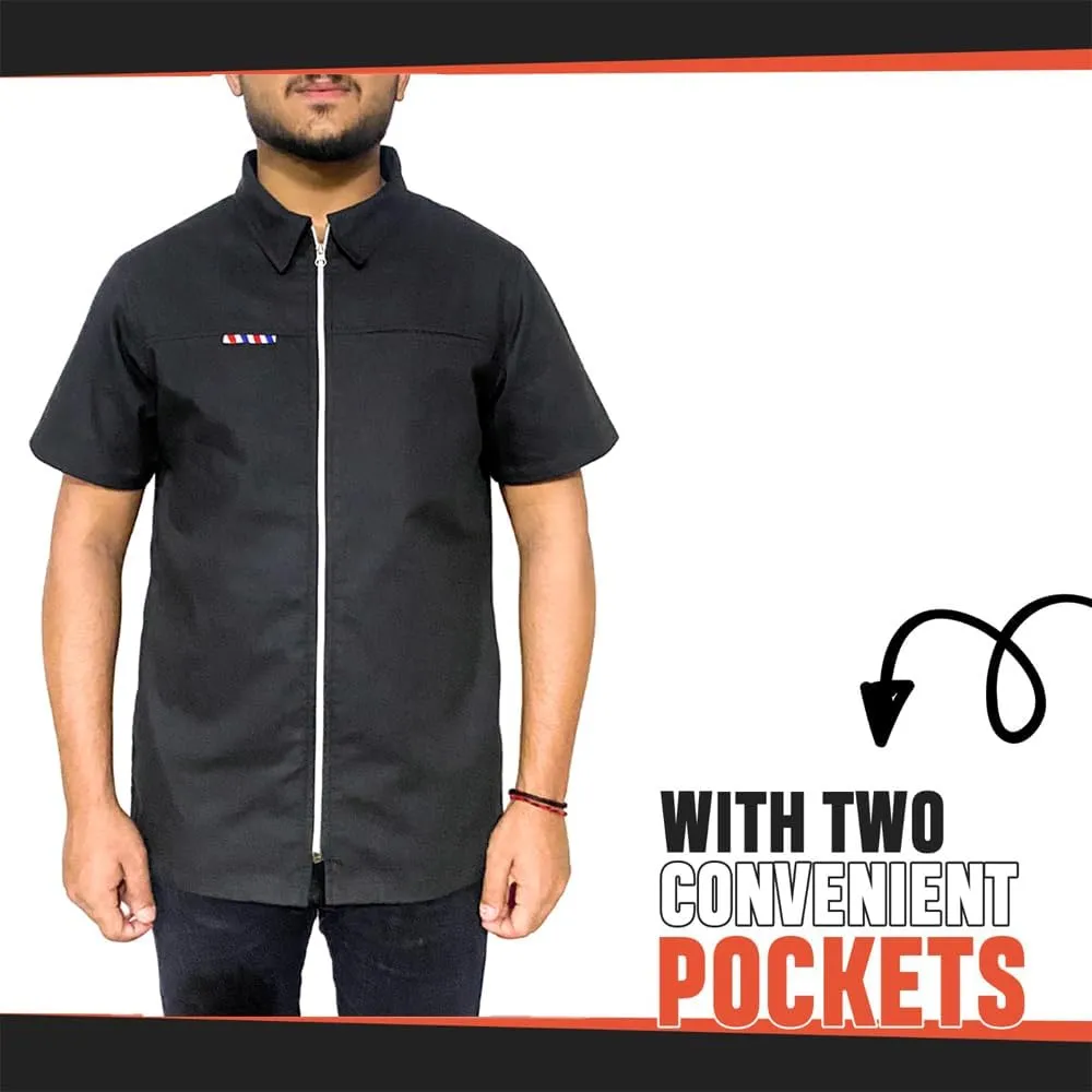 Professional Barber Jacket Half Sleeve Shirt Men's Black Hairdresser Salon Smocks Hair Stylist Smock Uniform