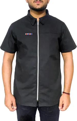 Professional Barber Jacket Half Sleeve Shirt Men's Black Hairdresser Salon Smocks Hair Stylist Smock Uniform