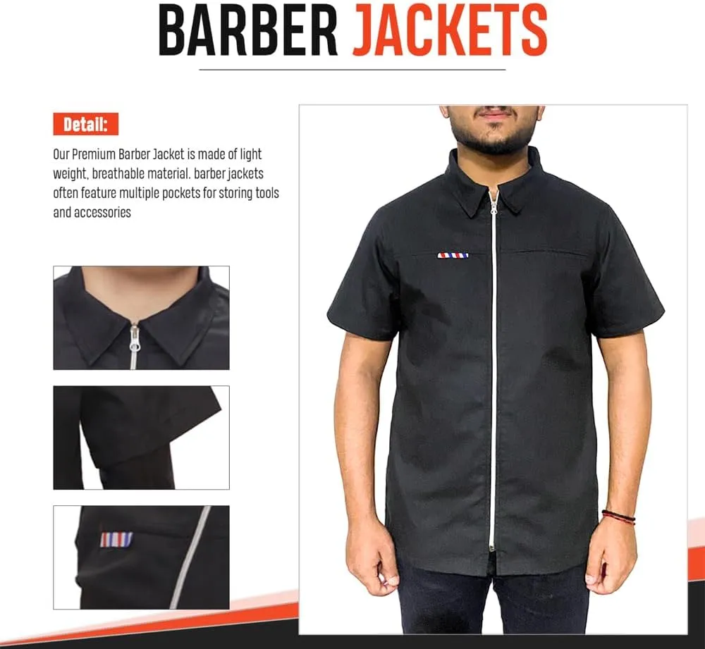 Professional Barber Jacket Half Sleeve Shirt Men's Black Hairdresser Salon Smocks Hair Stylist Smock Uniform
