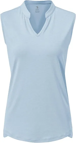 Rdruko Women's Golf Shirts Sleeveless Quick Dry V-Neck Tennis Running Athletic Tennis Polo Shirts