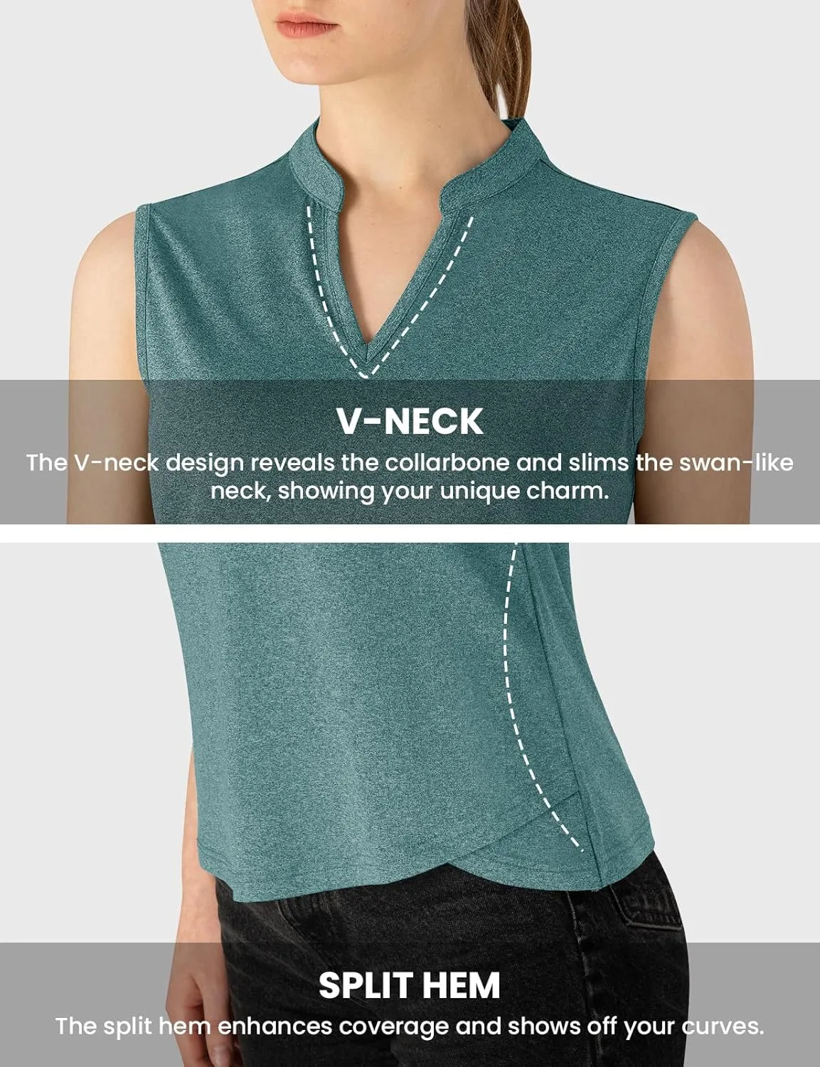 Rdruko Women's Golf Shirts Sleeveless Quick Dry V-Neck Tennis Running Athletic Tennis Polo Shirts