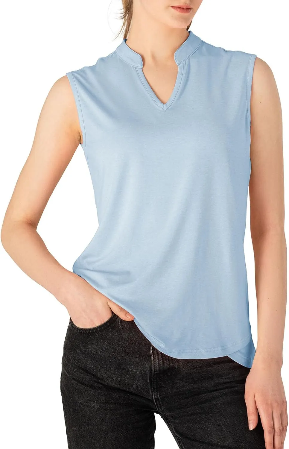 Rdruko Women's Golf Shirts Sleeveless Quick Dry V-Neck Tennis Running Athletic Tennis Polo Shirts