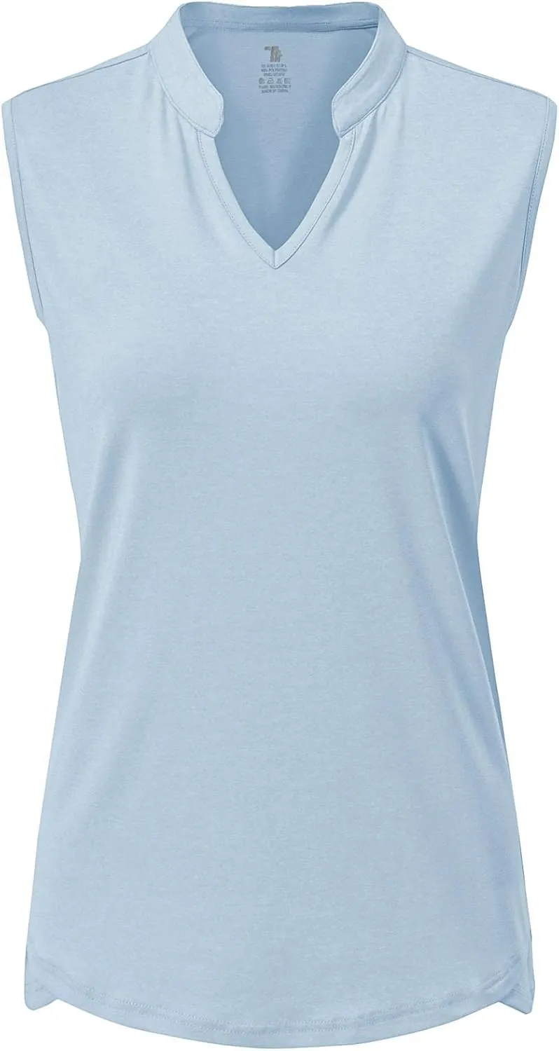 Rdruko Women's Golf Shirts Sleeveless Quick Dry V-Neck Tennis Running Athletic Tennis Polo Shirts